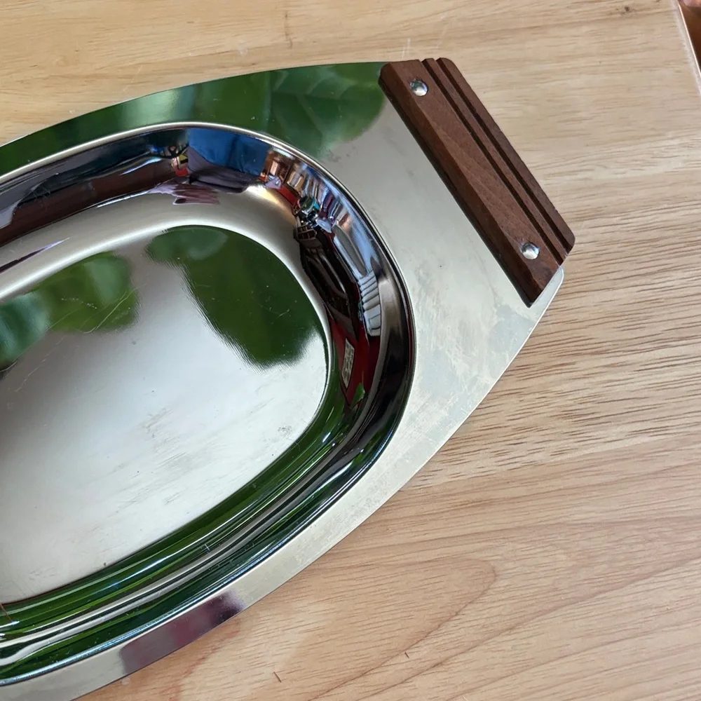 Vintage Kromex Mid-Century Modern Serving Tray with Faux Wood Handles